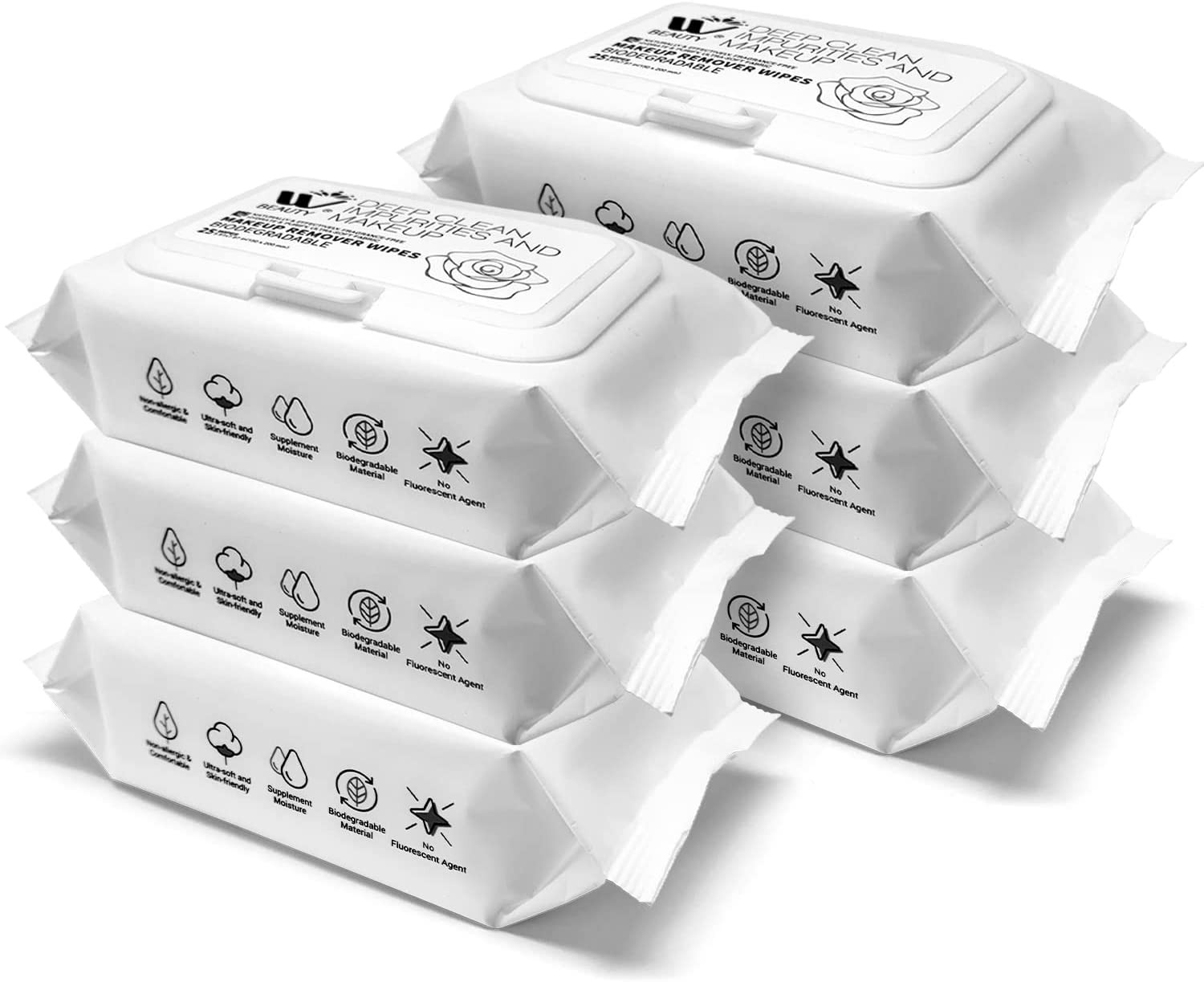 Rinseable Wipes to Remove Dirt, Oil & Cleansing Impurities, Ultra Soft Cotton Fabric, Fragrance Free, Facial Wipes, 25 Sheets (Pack of 6)